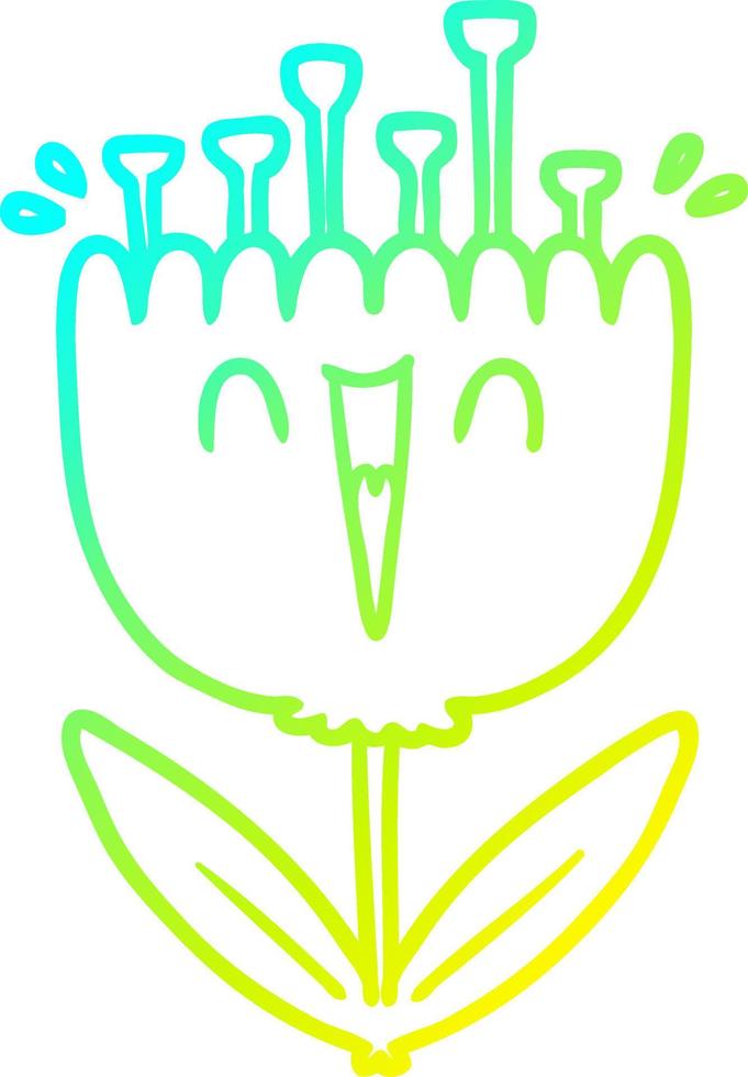 desenho de linha de gradiente frio desenho animado flor feliz vetor