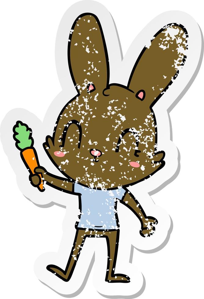 vinheta angustiada de um coelho de desenho animado fofo com cenoura vetor