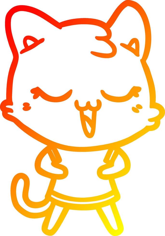 linha de gradiente quente desenhando gato de desenho animado feliz vetor