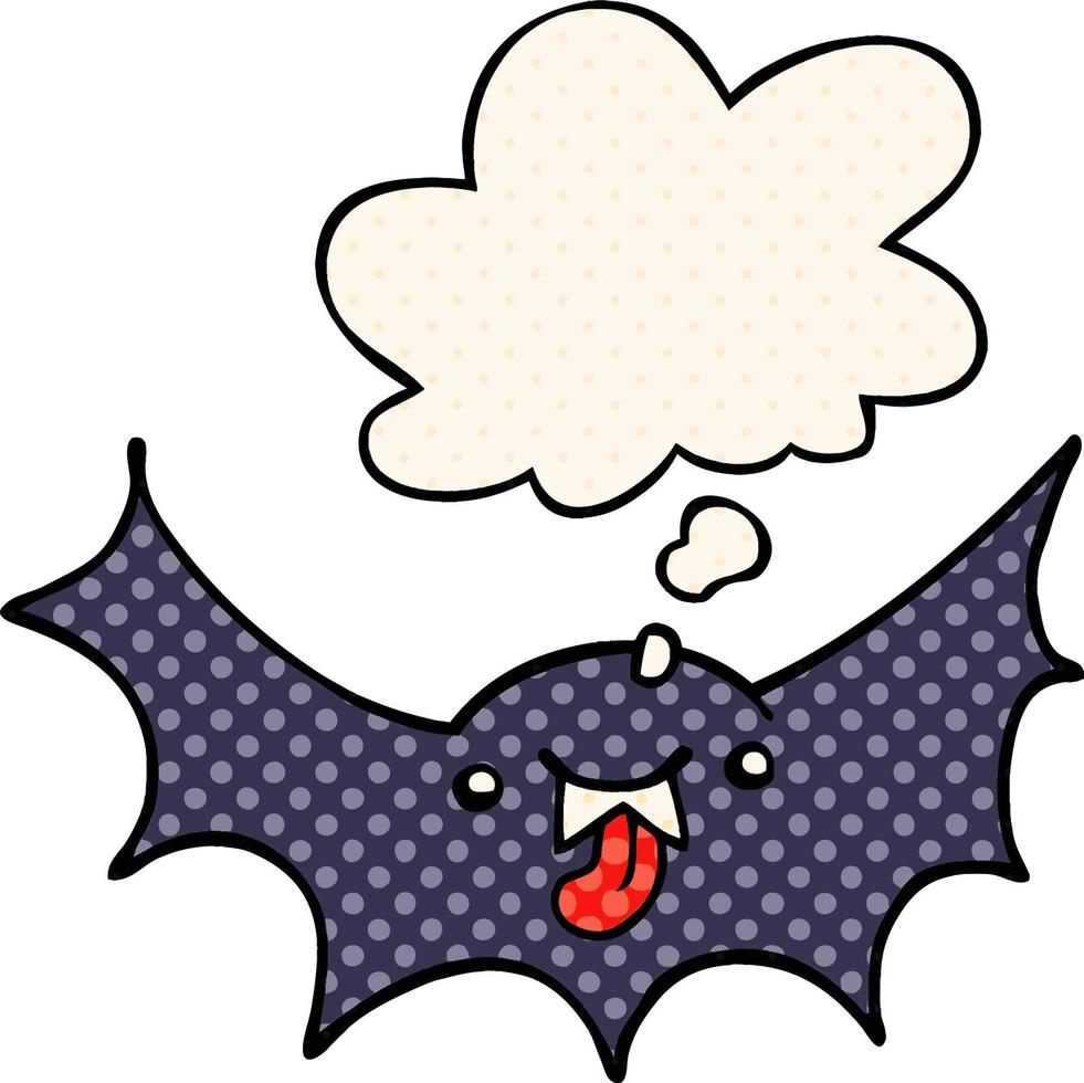 morcego vampiro de desenho animado e balão de pensamento no estilo de quadrinhos vetor