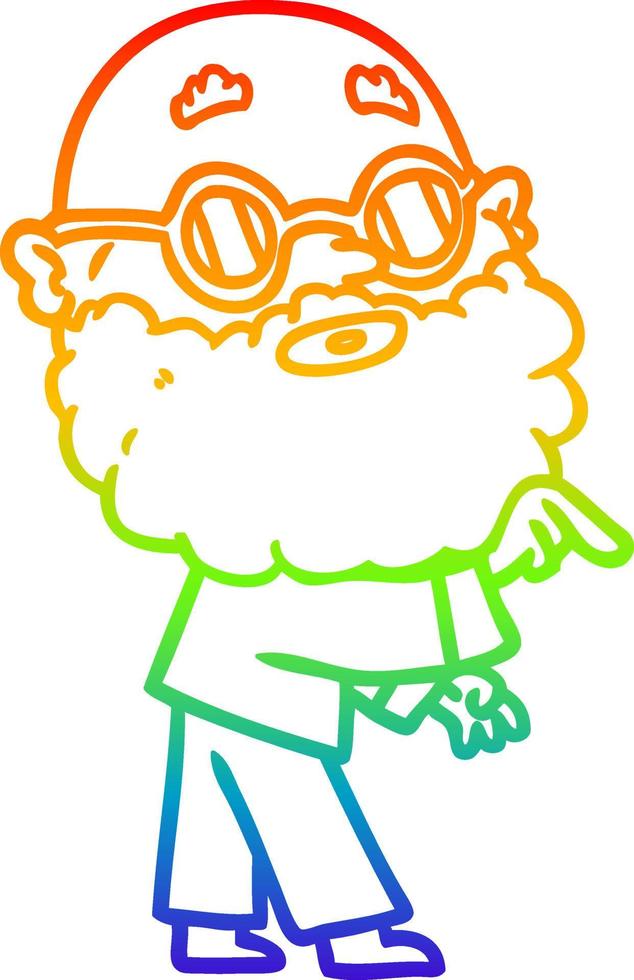 desenho de linha de gradiente de arco-íris desenho animado homem curioso com barba e óculos vetor