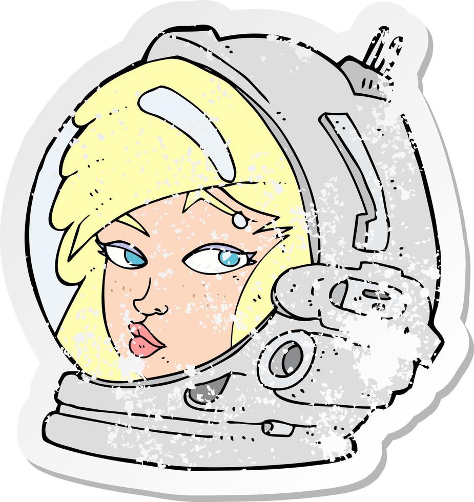 adesivo retrô angustiado de uma astronauta de desenho animado vetor