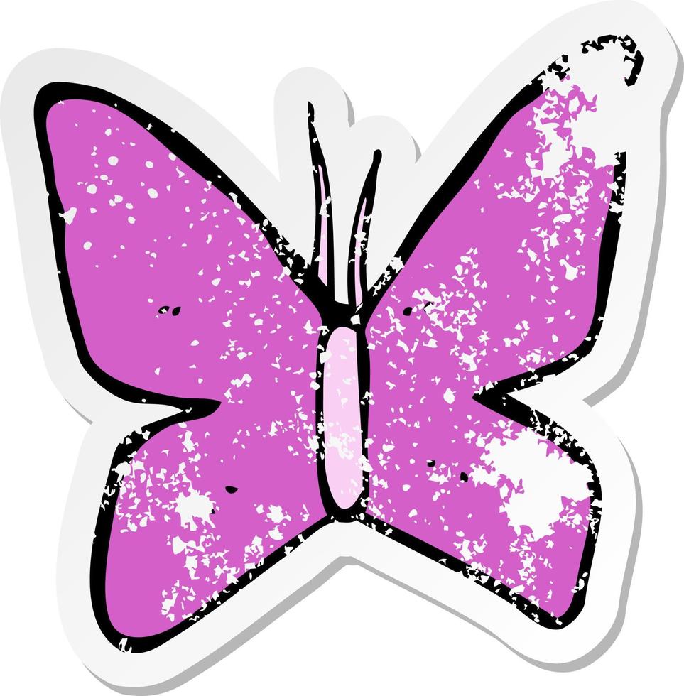 adesivo retrô angustiado de um símbolo de borboleta de desenho animado vetor