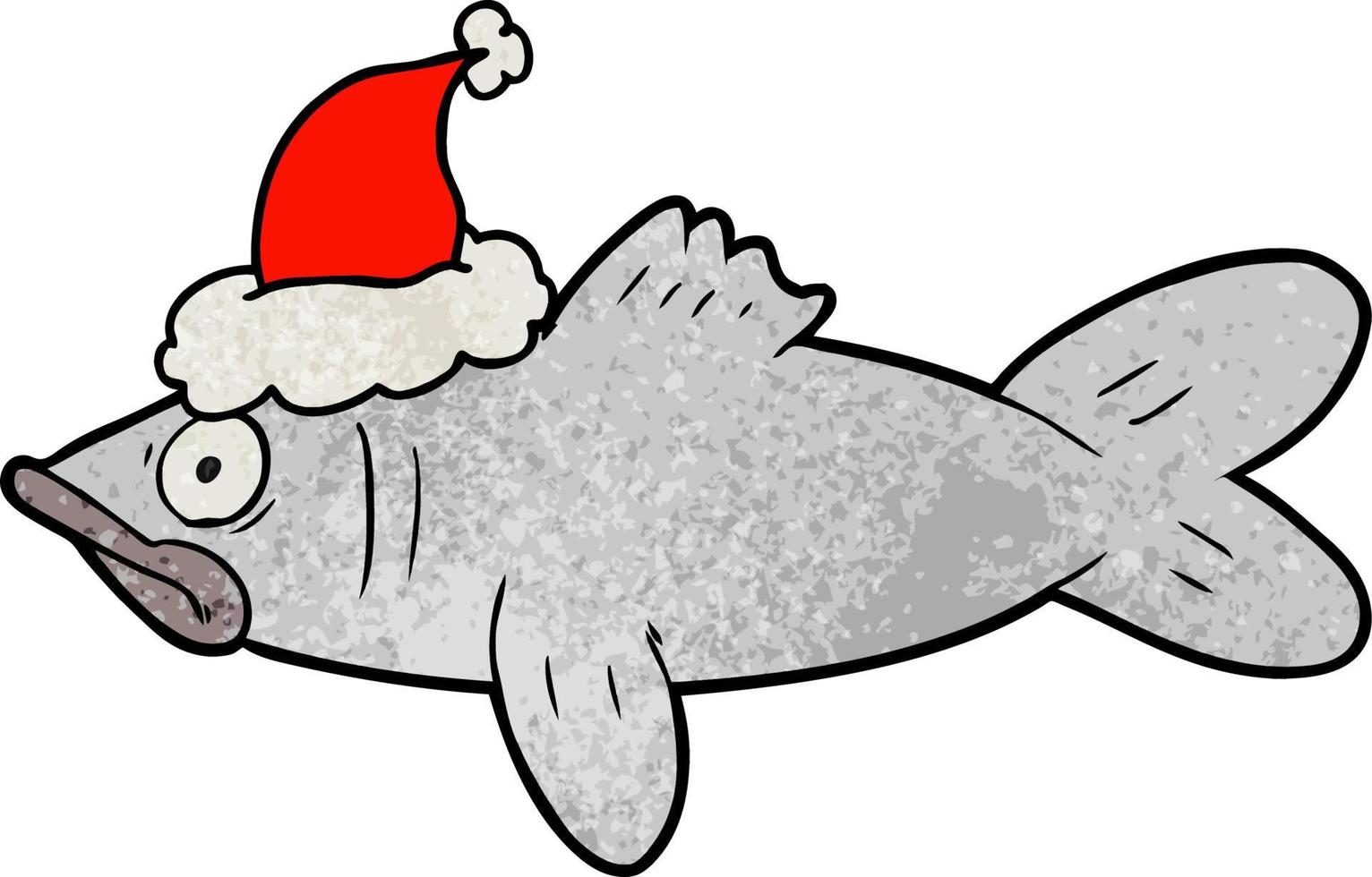 desenho texturizado de um peixe usando chapéu de papai noel vetor