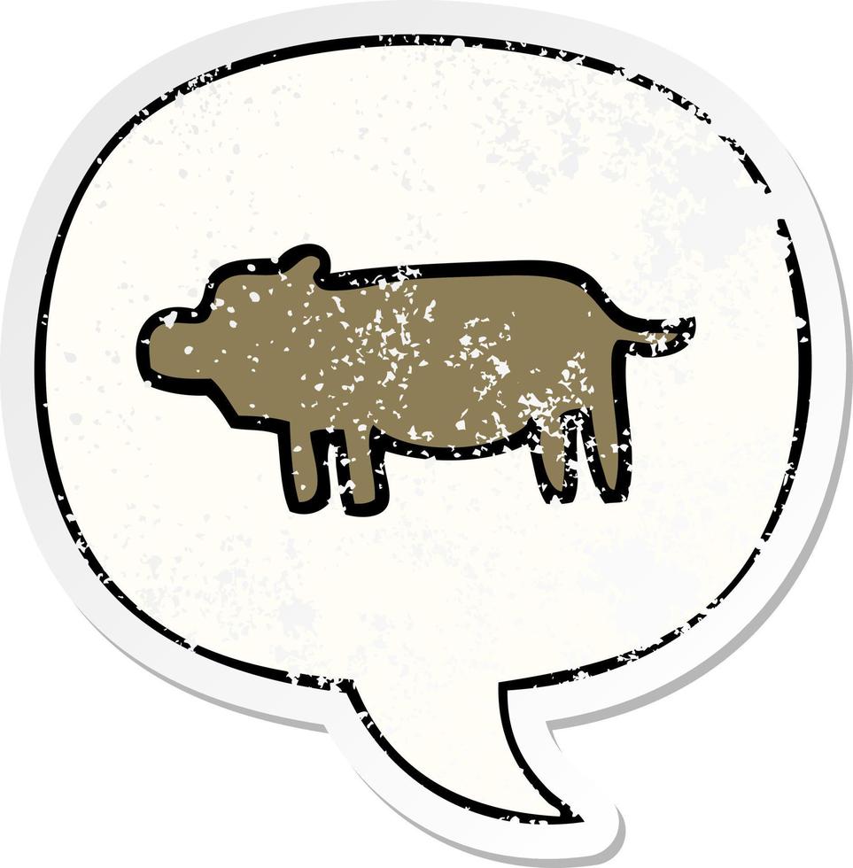 símbolo de animal de desenho animado e adesivo angustiado de bolha de fala vetor