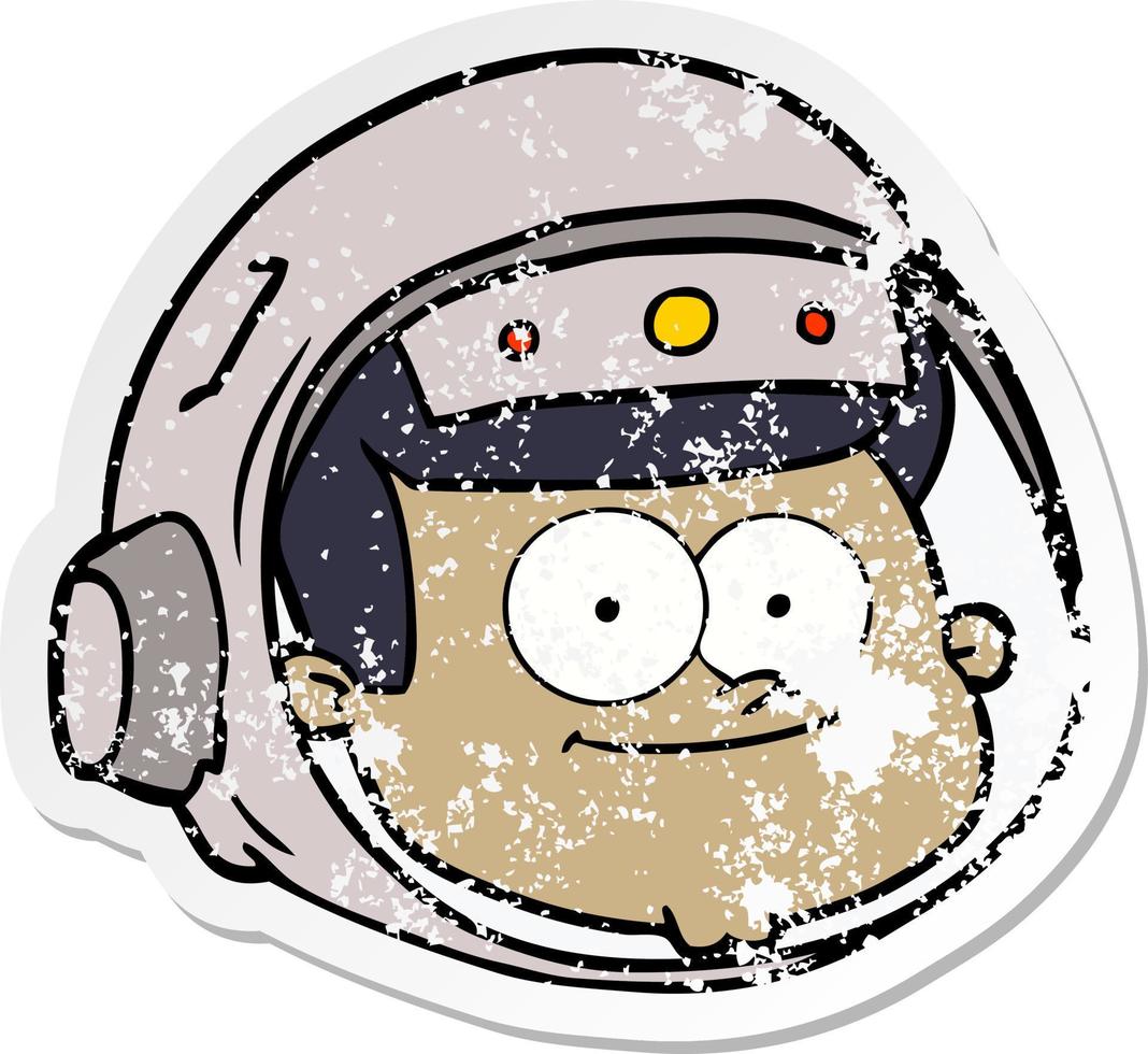 adesivo angustiado de um rosto de astronauta de desenho animado vetor