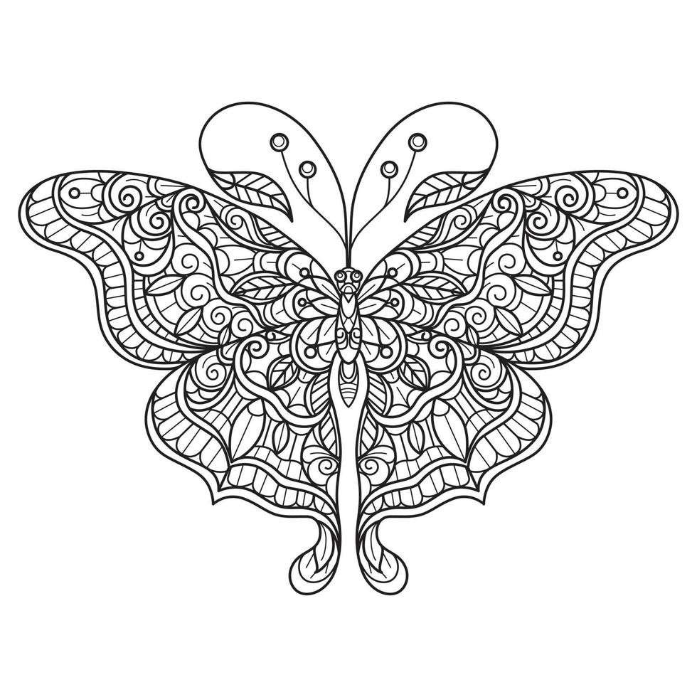 borboleta desenhada à mão para livro de colorir adulto vetor