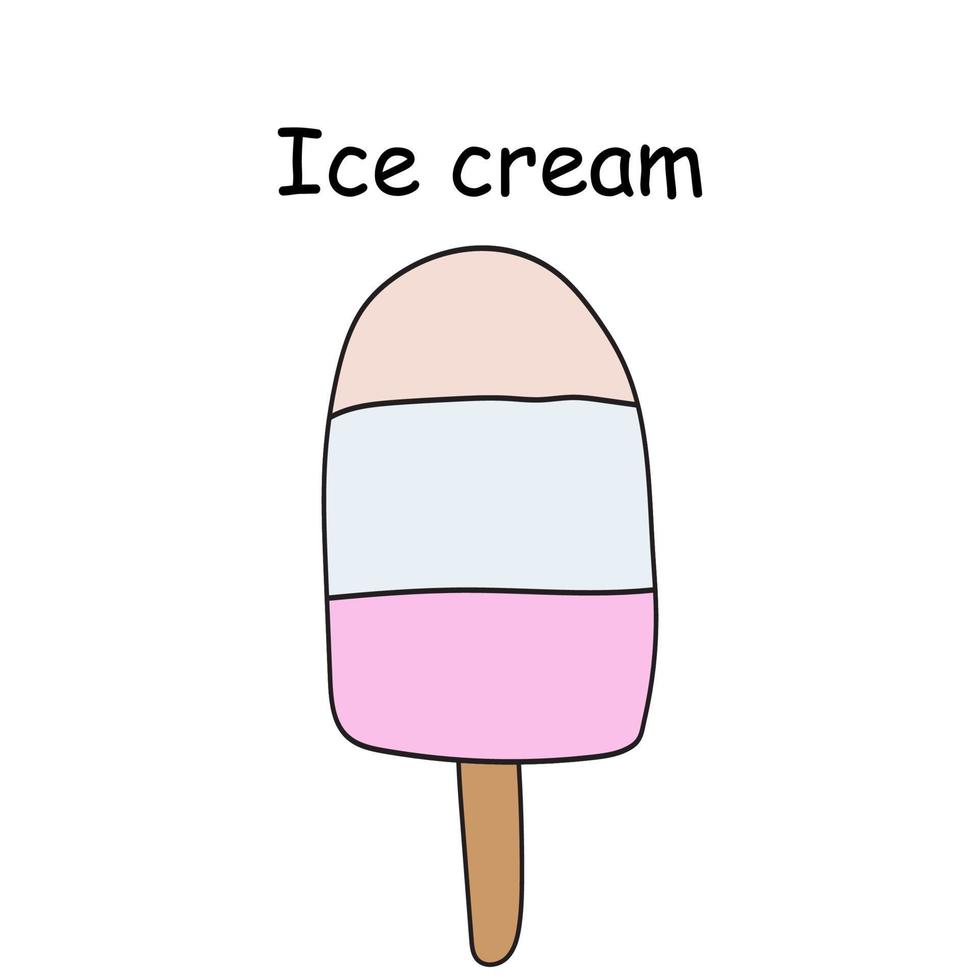 sorvete rosa, branco no palito, gelo congelado, ilustração de doodle de vetor de sorvete
