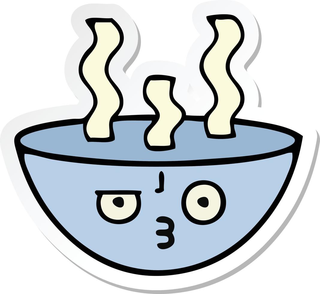 adesivo de uma tigela de desenho animado bonito de sopa quente vetor