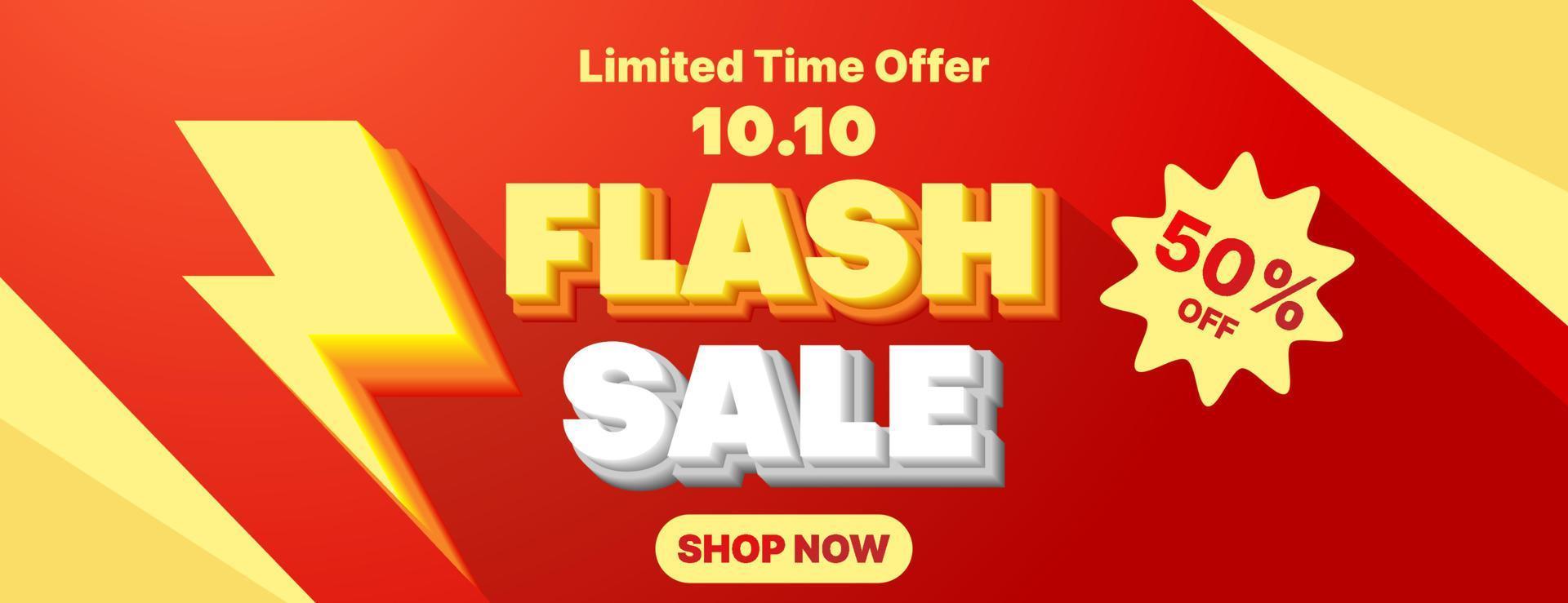 10.10 design de banner de venda em flash com raio na cor amarela e vermelha vetor