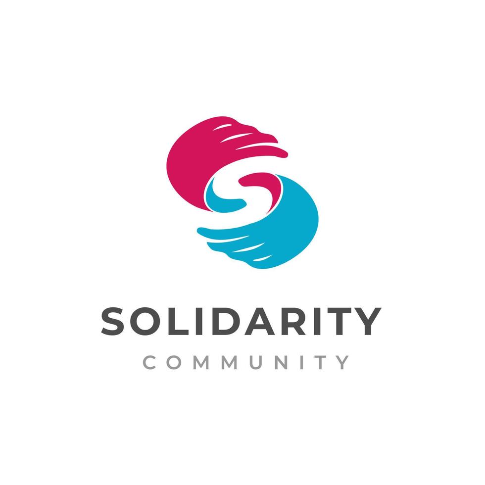 cuidados com as pessoas e design de logotipo de solidariedade. logotipo de cuidados com as mãos vetor
