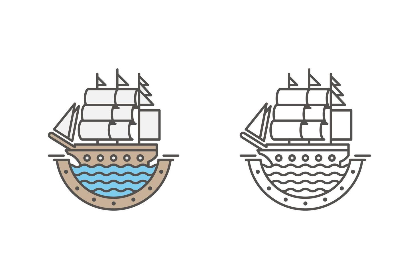 ilustração de barco à vela monoline ou estilo de arte de linha vetor