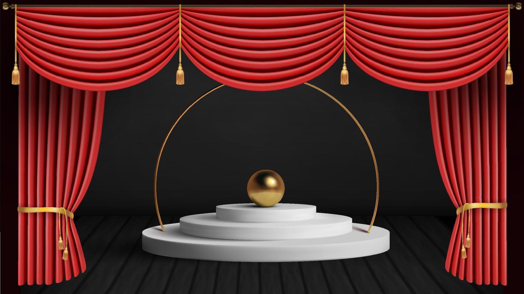 palco de teatro com cortina vermelha cortina vermelha e piso de madeira. ilustração vetorial. vetor