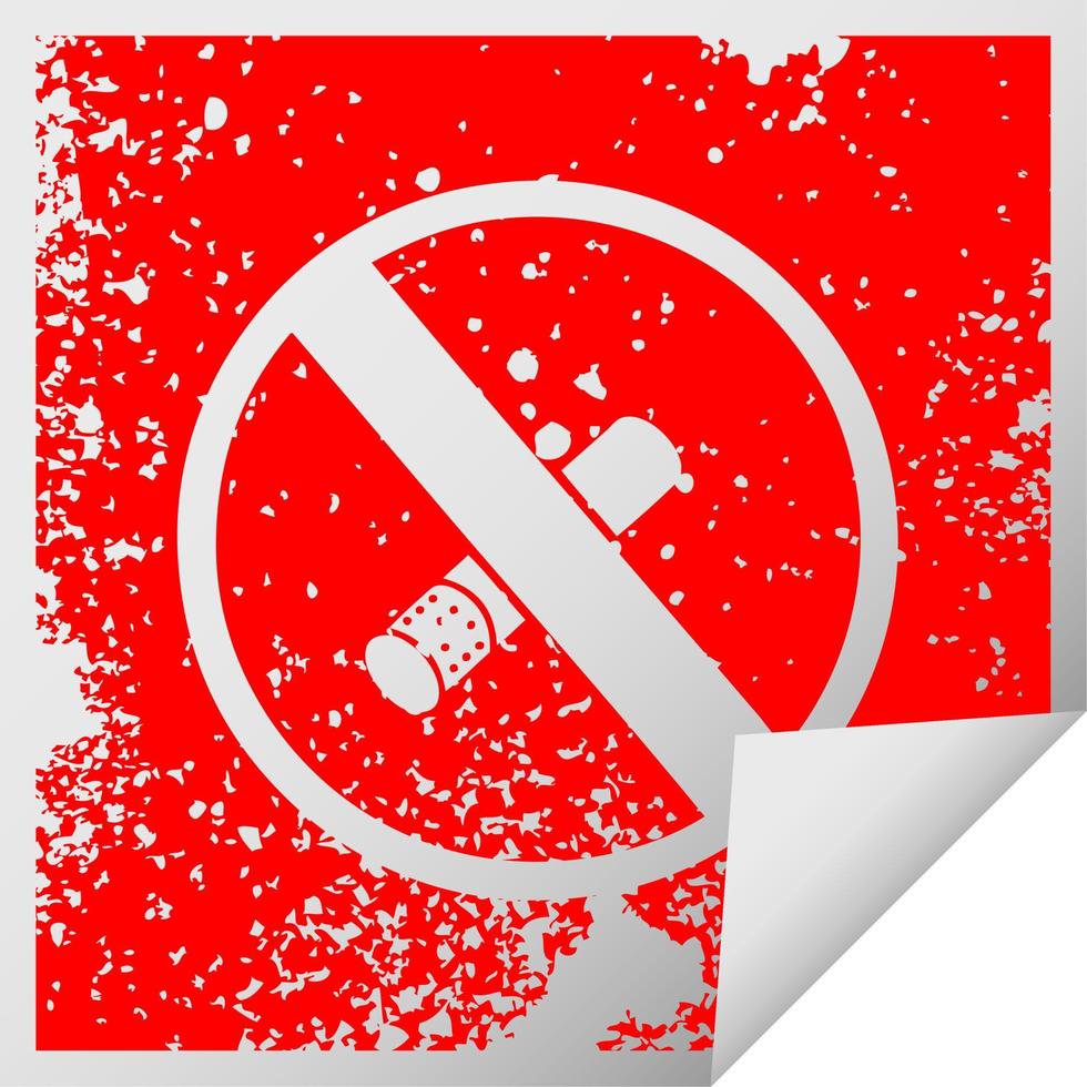 símbolo de adesivo de descascamento quadrado angustiado sinal de proibido fumar vetor