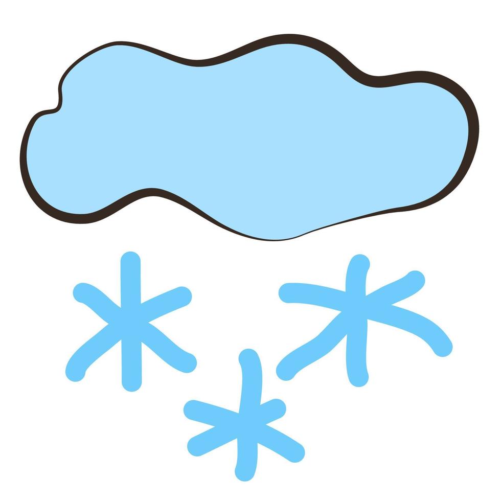 nuvem, flocos de neve, ícone, estilo de desenho infantil. vetor