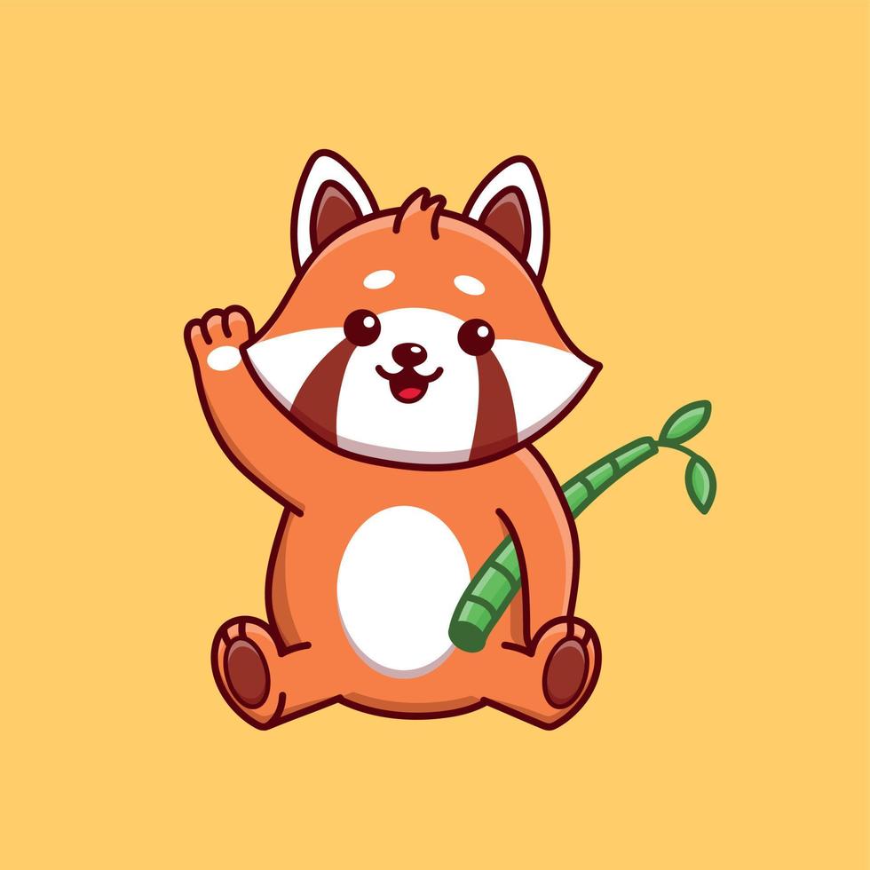 panda vermelho bonito dos desenhos animados com bambu em ilustração vetorial vetor