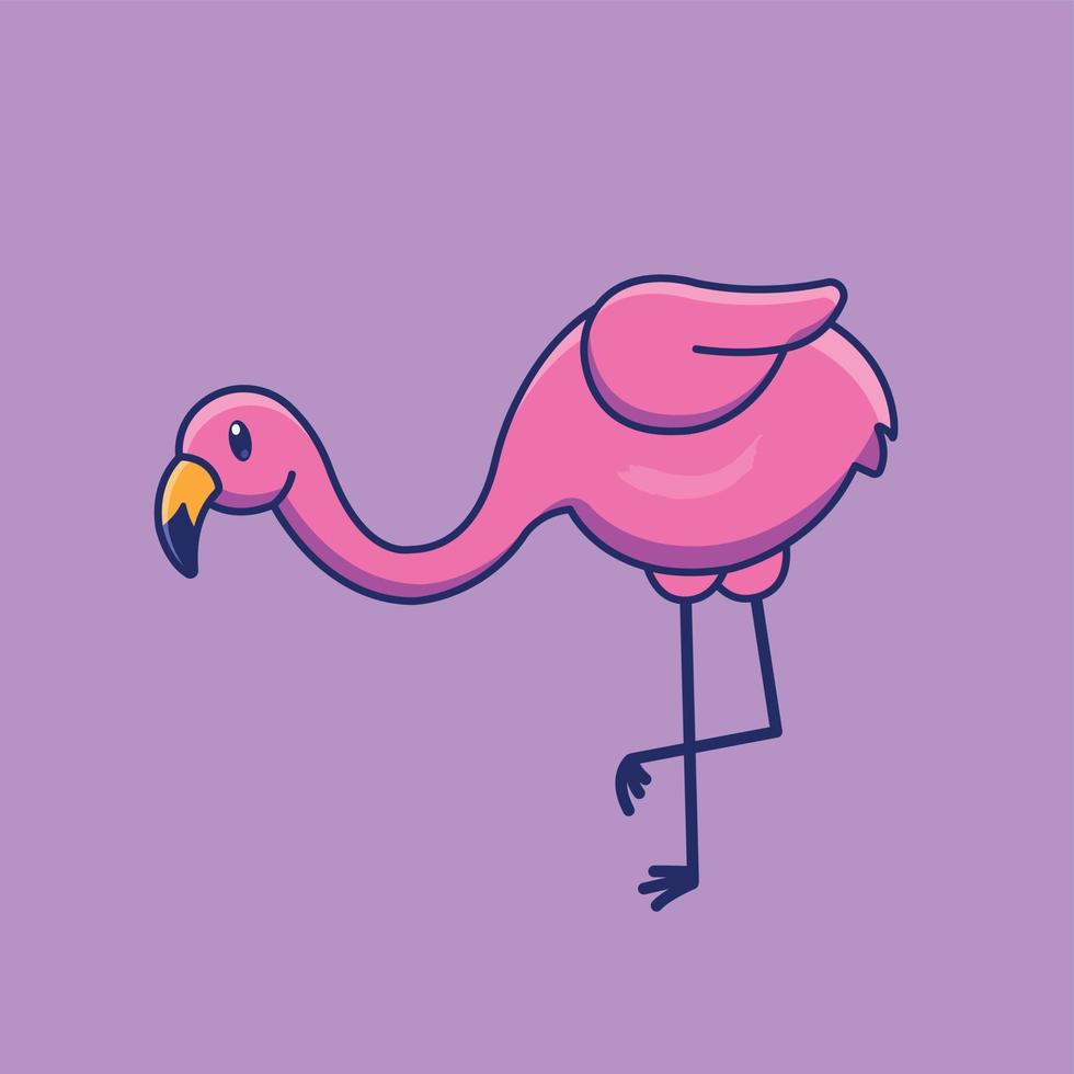 flamingo rosa bonito dos desenhos animados em ilustração vetorial vetor