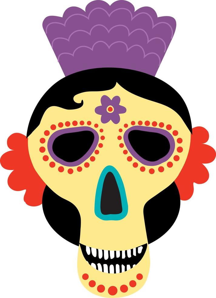 crânios de dias mortos. açúcar mexicano ossos da cabeça humana tatuagem de halloween dia de los muertos vector