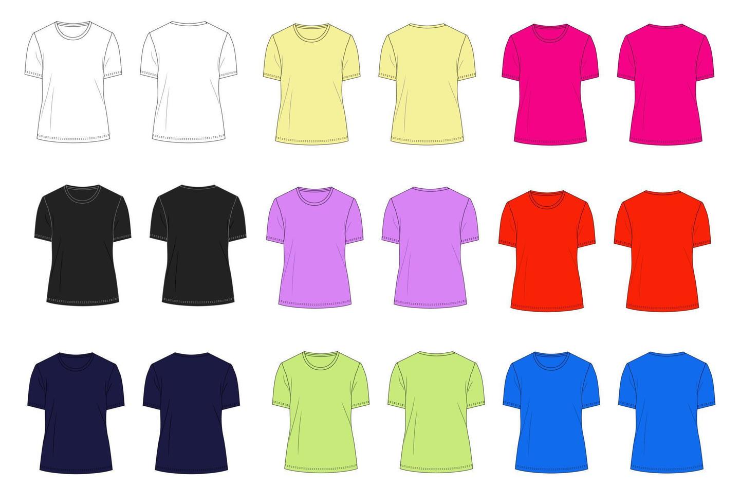 modelo de ilustração vetorial de tops de camiseta de manga curta multicolorida para senhoras vetor