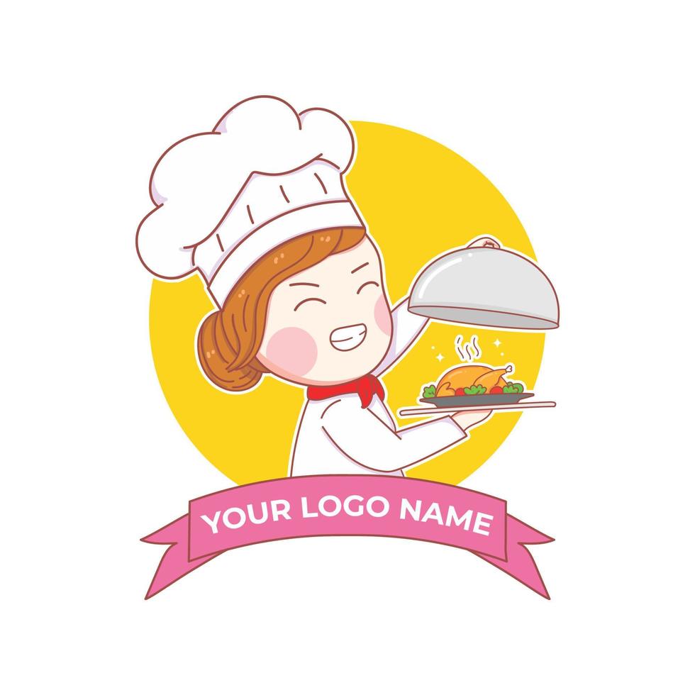 ilustração de arte de logotipo de chef fofo vetor