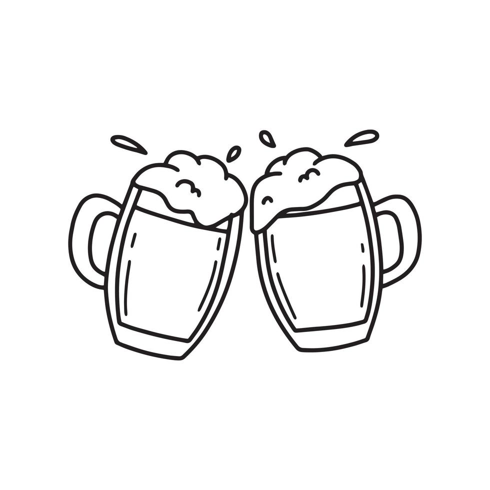 dois copos de cerveja com cerveja. cerveja de espuma. oktoberfest. estilo vector illustration.doodle.