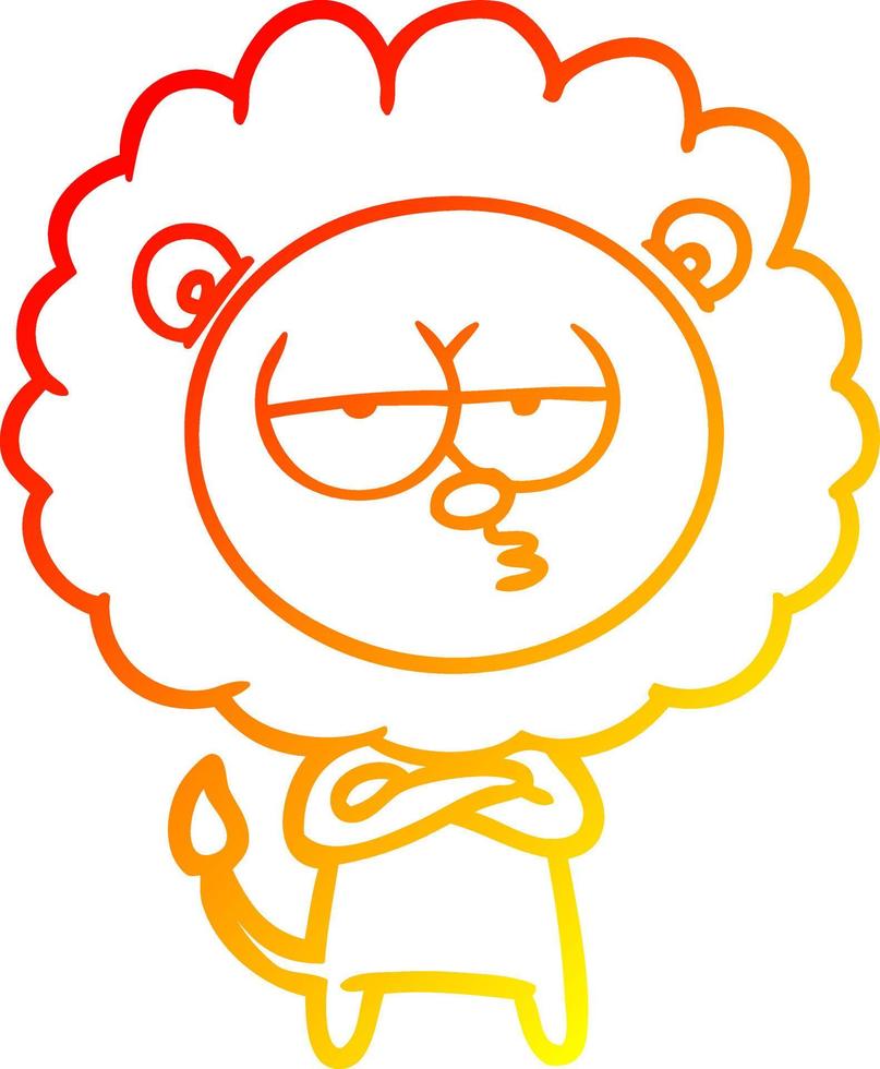 desenho de linha de gradiente quente desenho animado leão entediado vetor