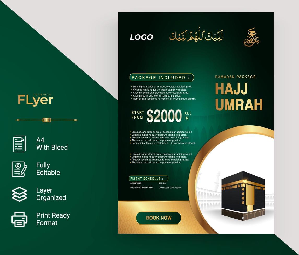 design de modelo de folheto de luxo islâmico hajj umrah vetor