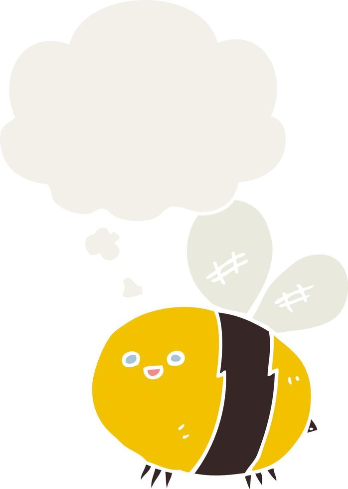 abelha de desenho animado e balão de pensamento em estilo retrô vetor