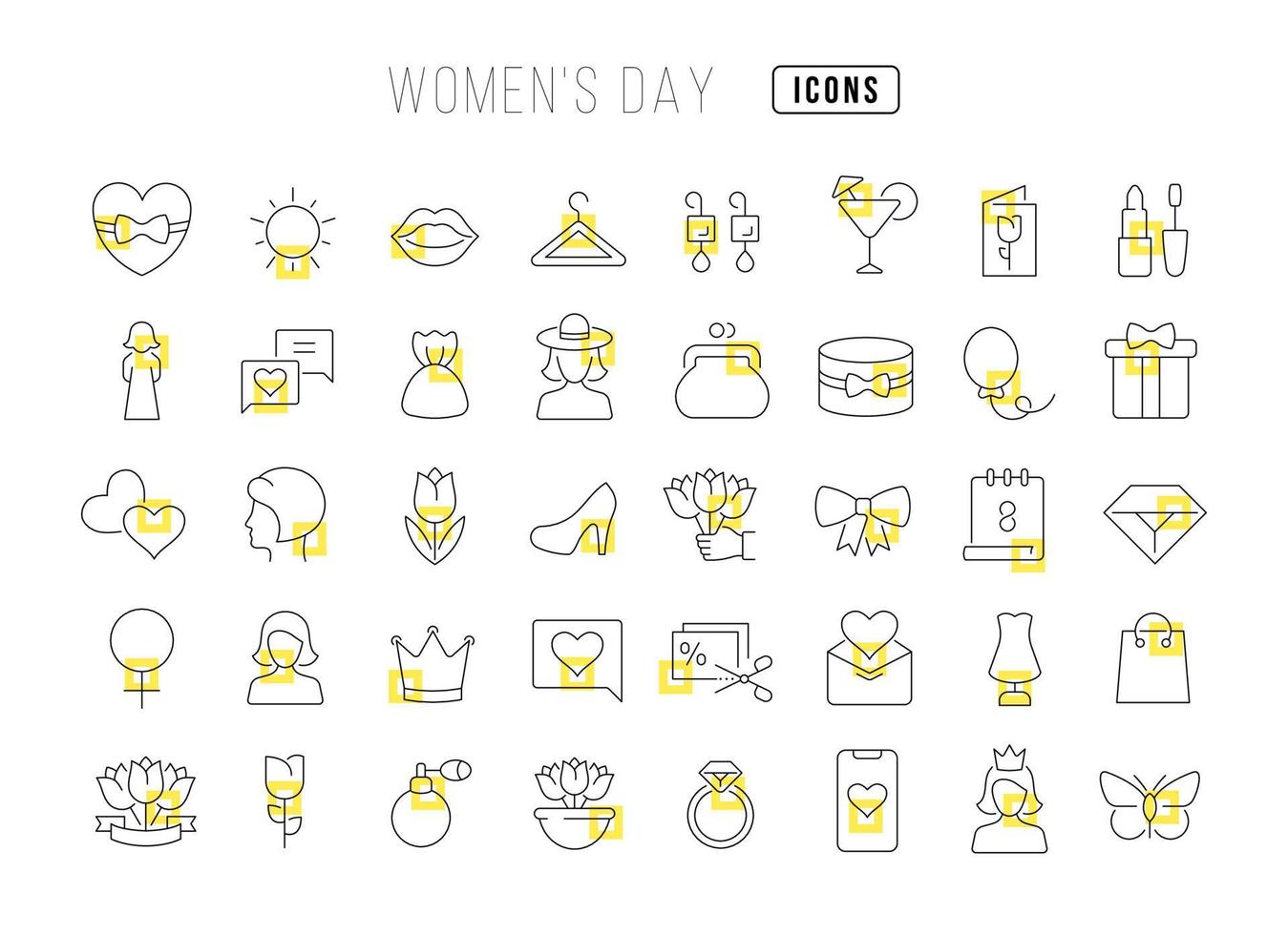 conjunto de ícones lineares do dia da mulher vetor