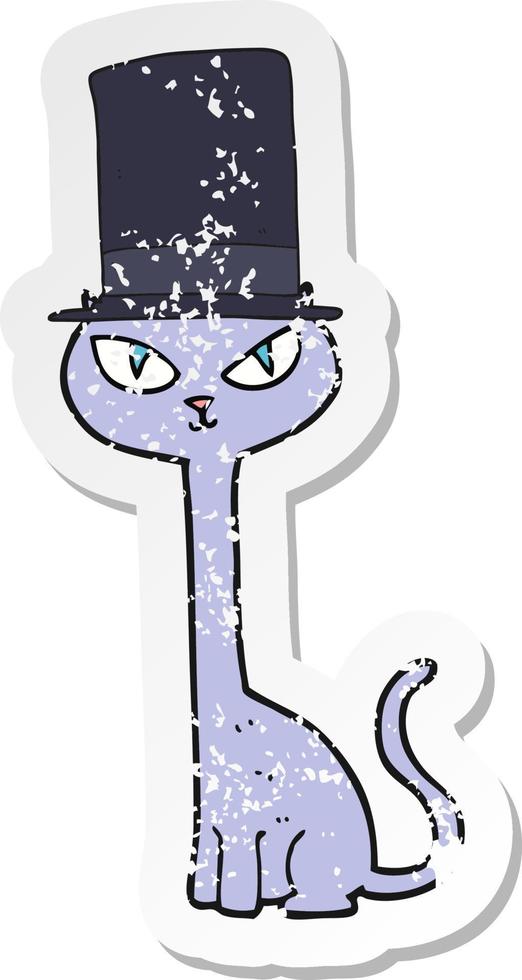 adesivo retrô angustiado de um gato elegante de desenho animado vetor