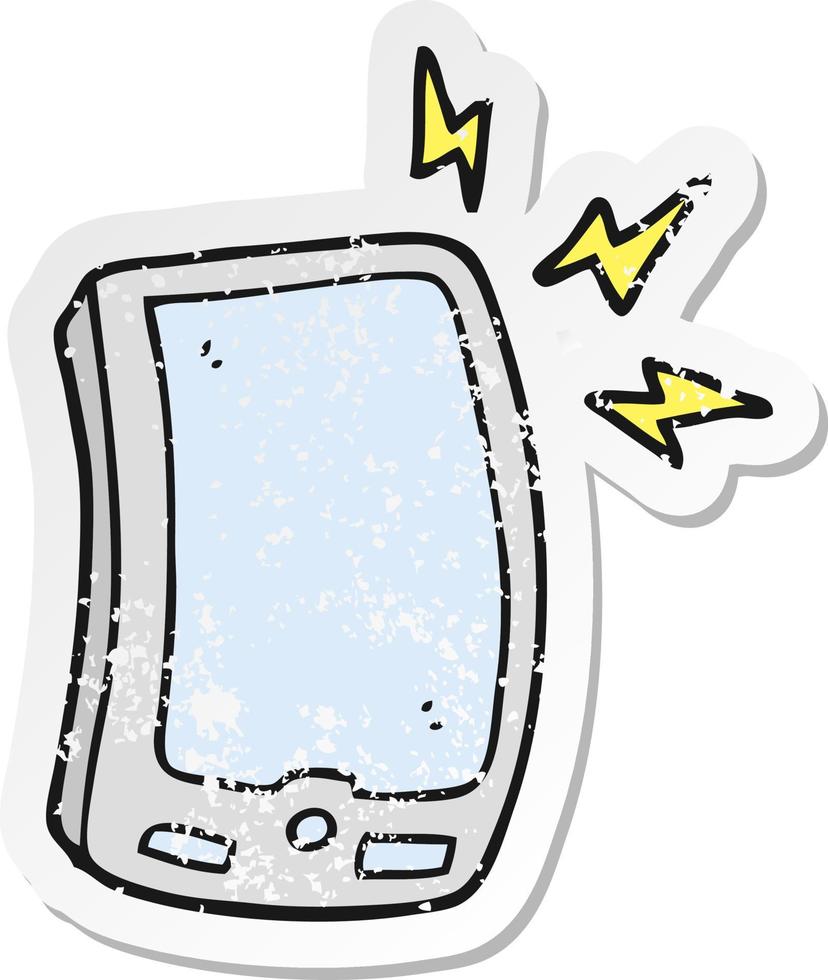 adesivo retrô angustiado de um celular de desenho animado vetor