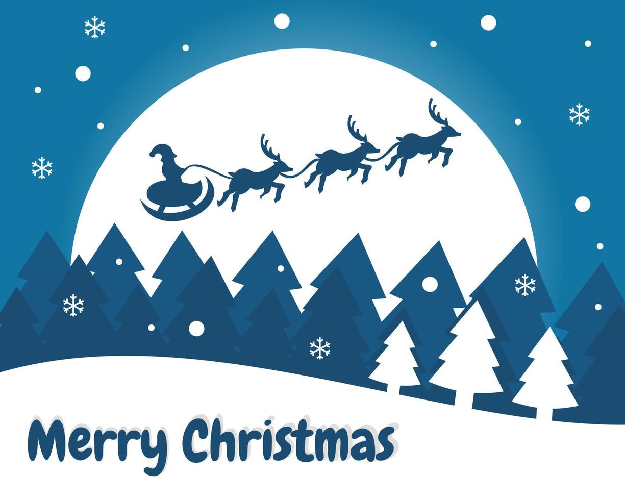 gráfico de ilustração vetorial de papai noel montando um trenó de renas voadoras na véspera de natal, perfeito para natal, religião, feriado, cartão de felicitações, etc. vetor