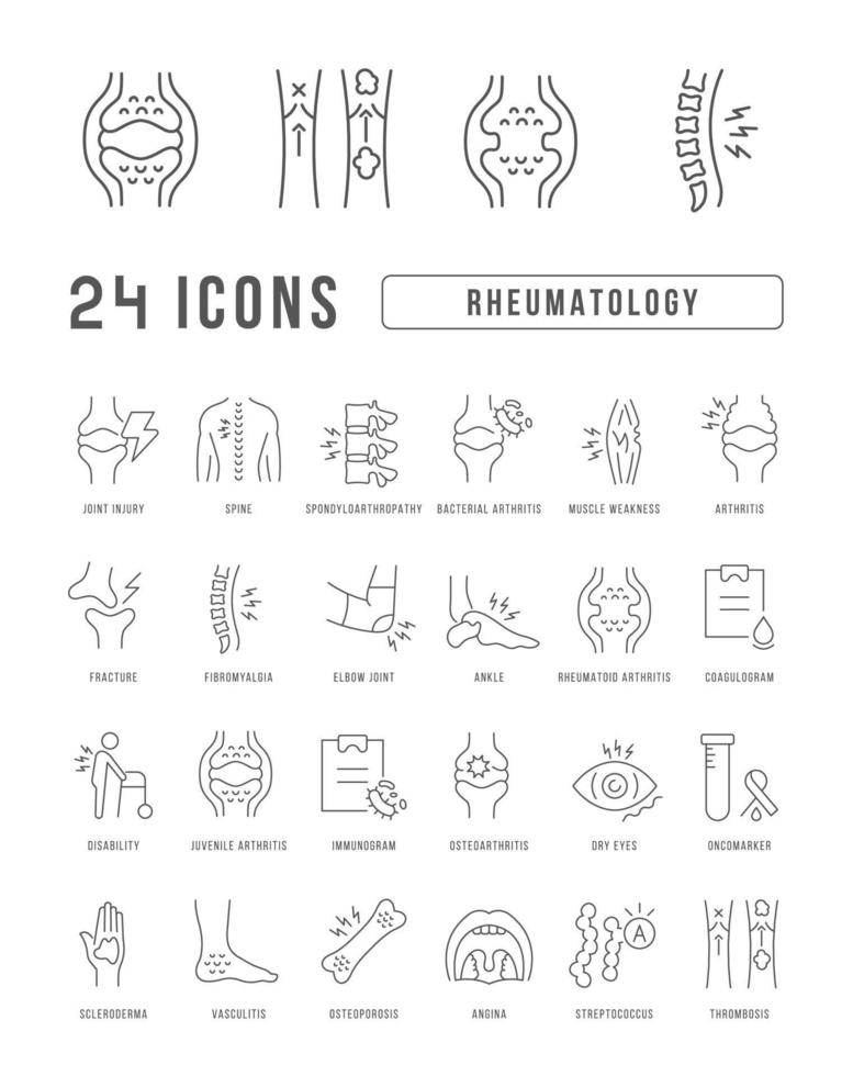 conjunto de ícones lineares de reumatologia vetor