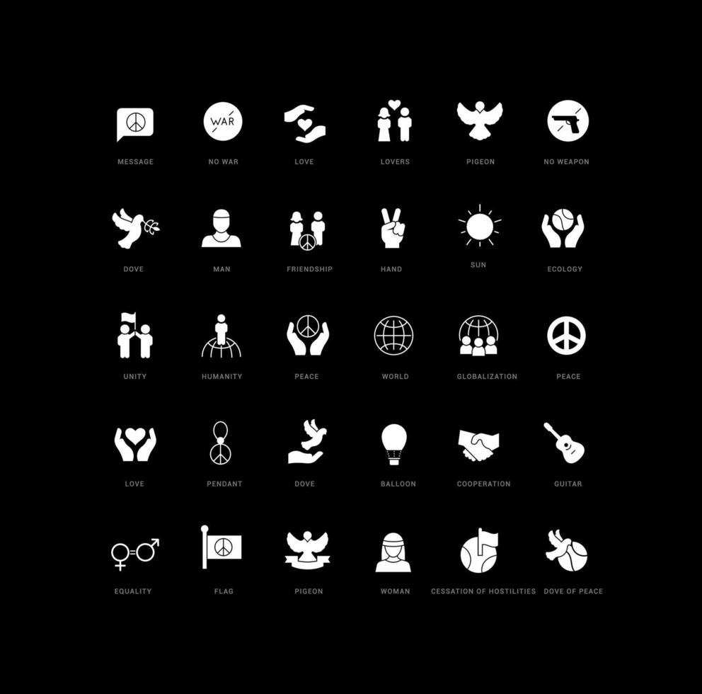 conjunto de ícones simples do dia internacional da paz vetor
