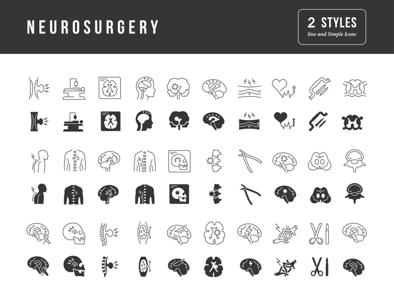 conjunto de ícones simples de neurocirurgia vetor