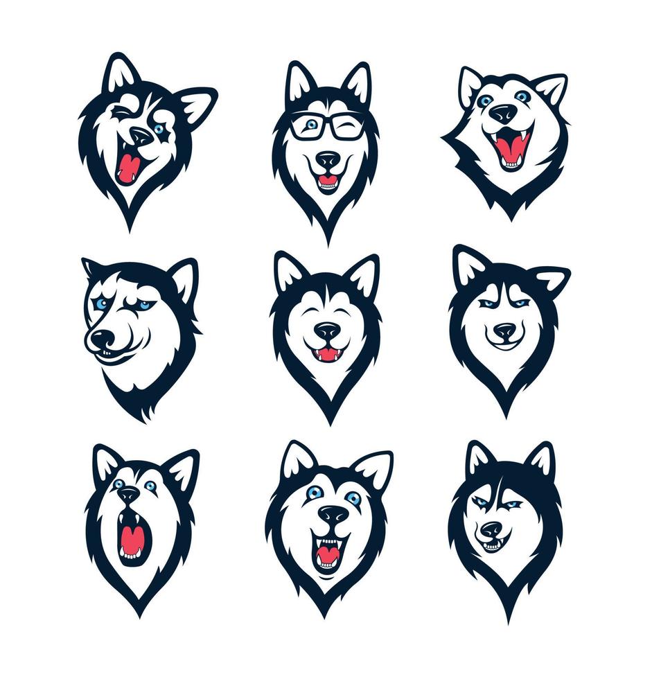 coleção de adesivos de husky siberiano vetor