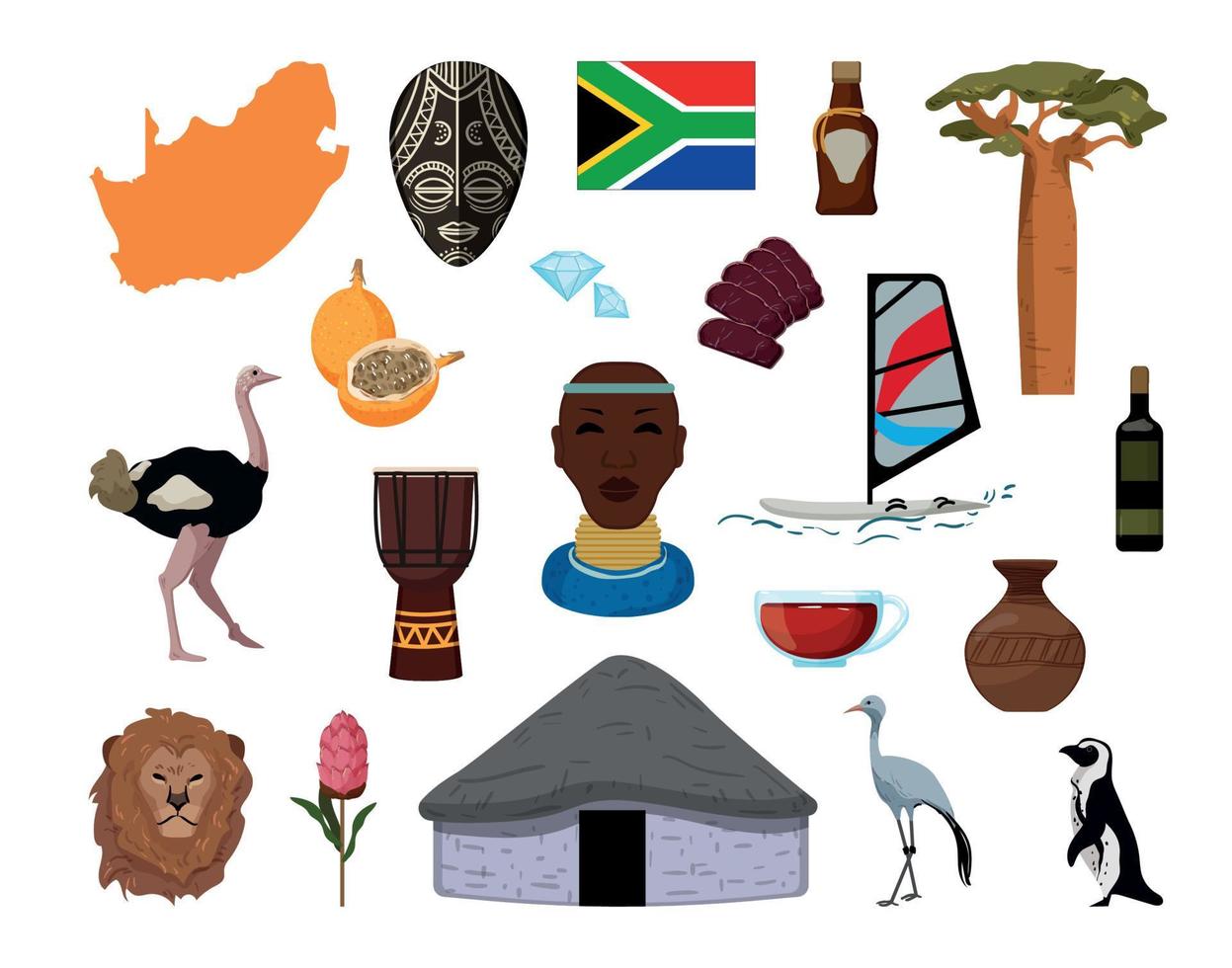 conjunto de ilustrações associativas sul-africanas vetor