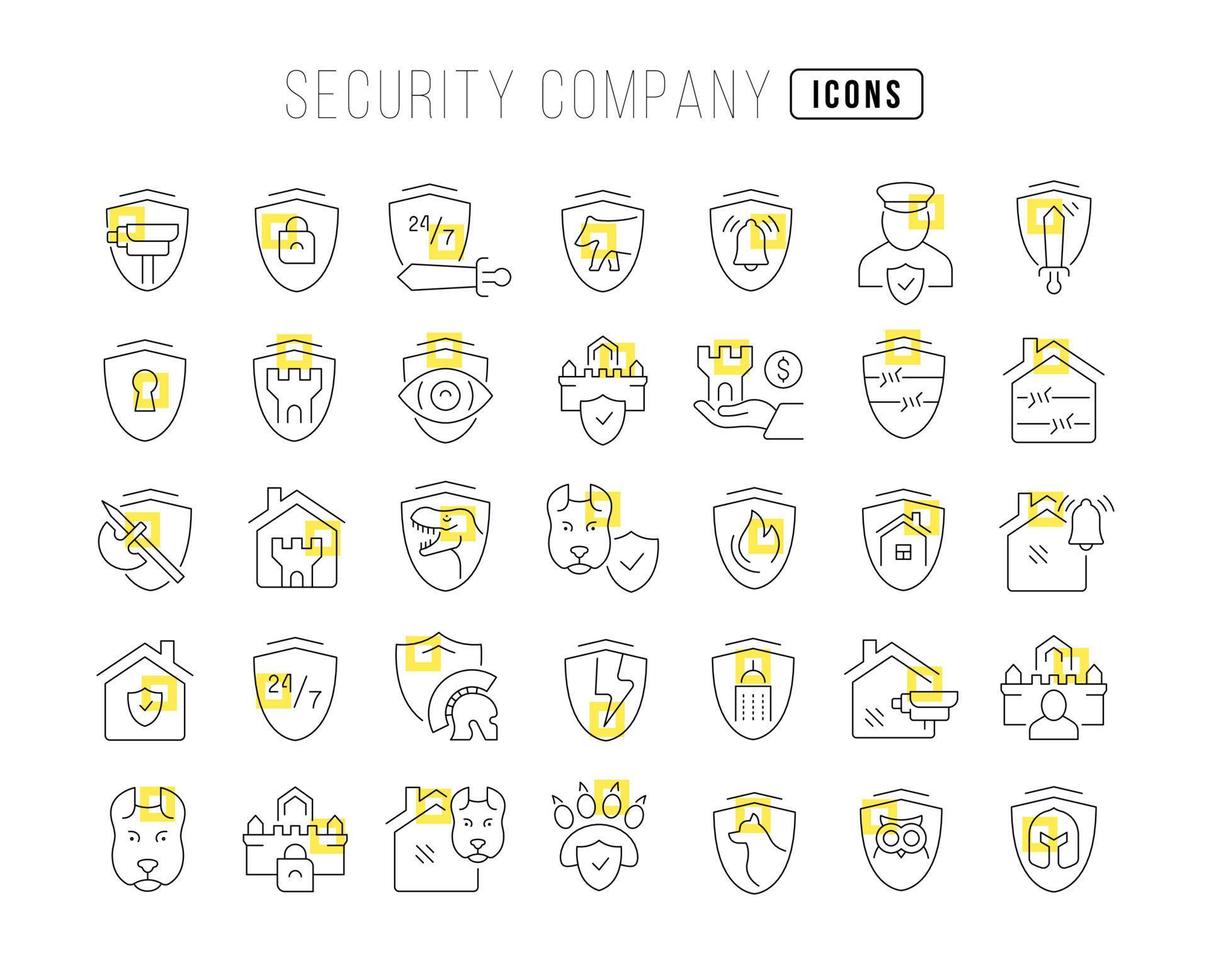 conjunto de ícones lineares da empresa de segurança vetor