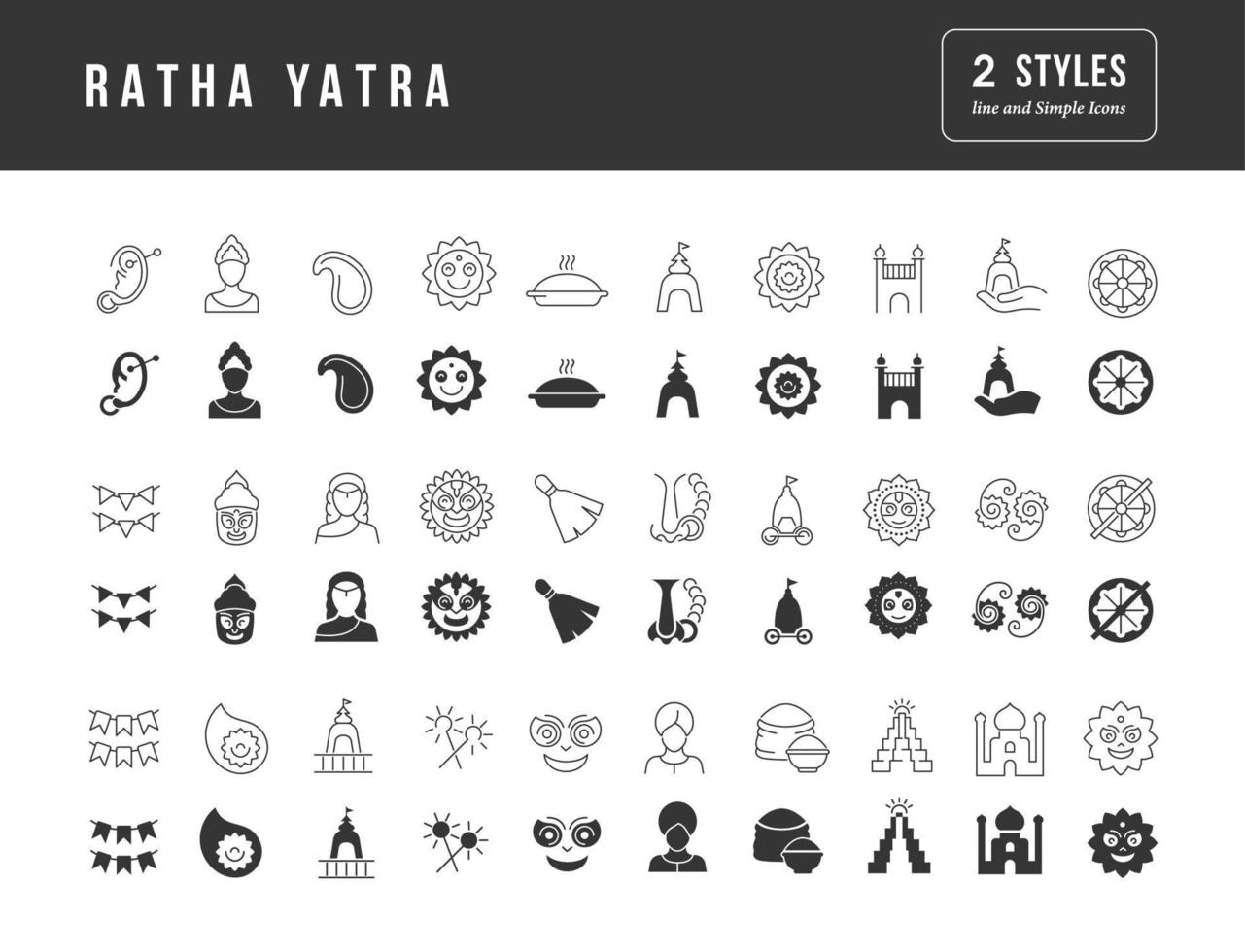 vetor ícones simples de ratha yatra