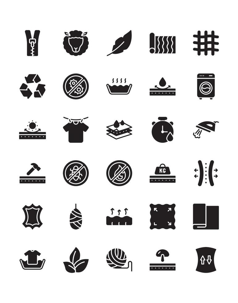 conjunto de ícones de tecido 30 isolado no fundo branco vetor