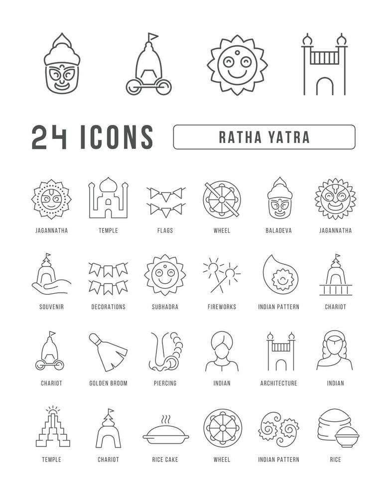 ícones de linha vetorial de ratha yatra vetor