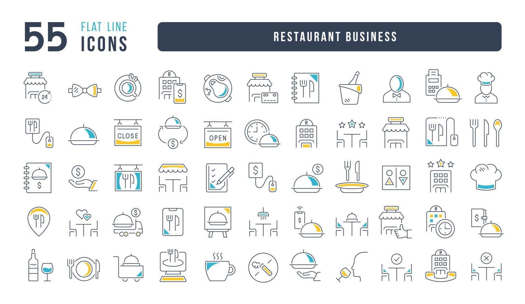 conjunto de ícones lineares de negócios de restaurante vetor