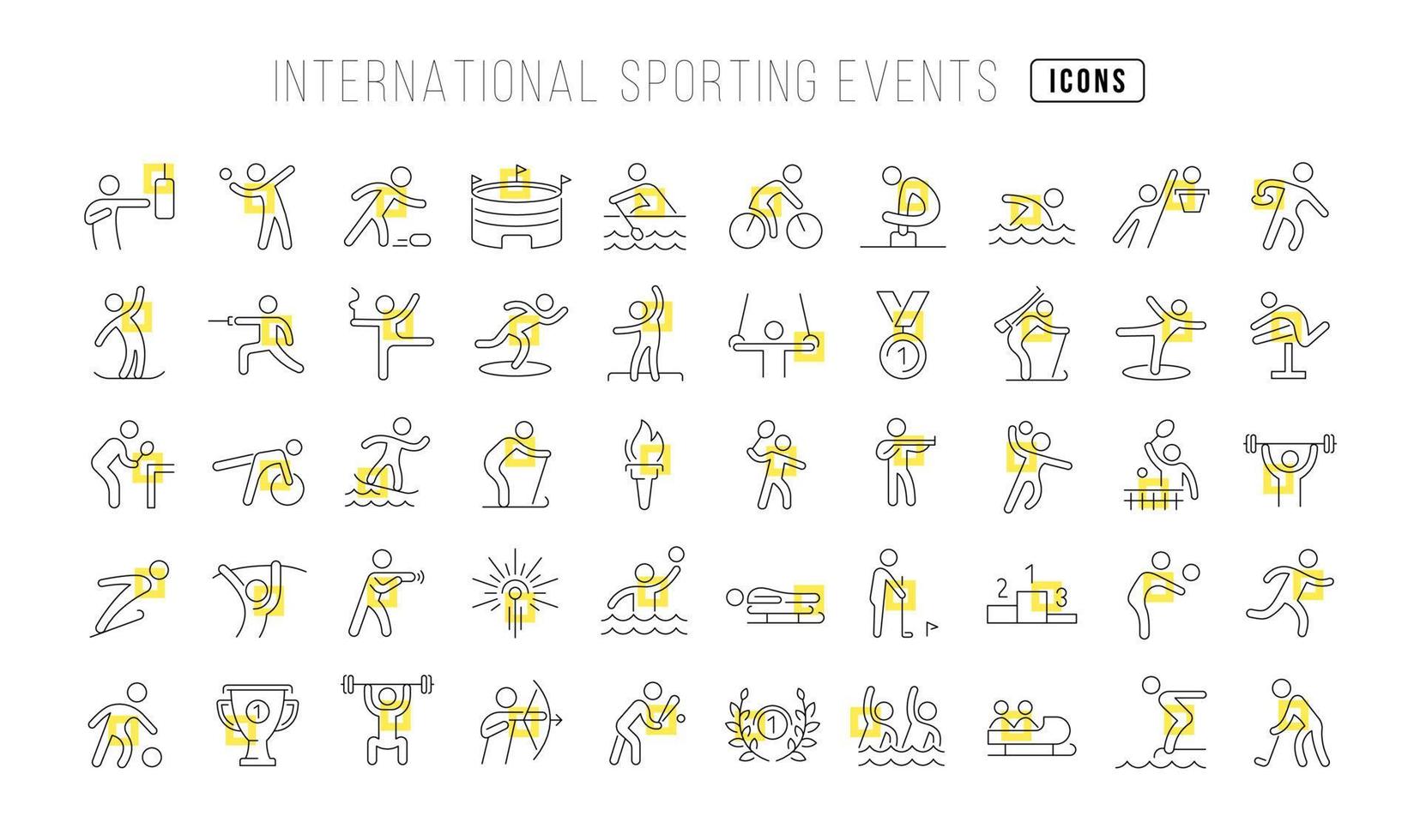 conjunto de ícones lineares de eventos esportivos internacionais vetor