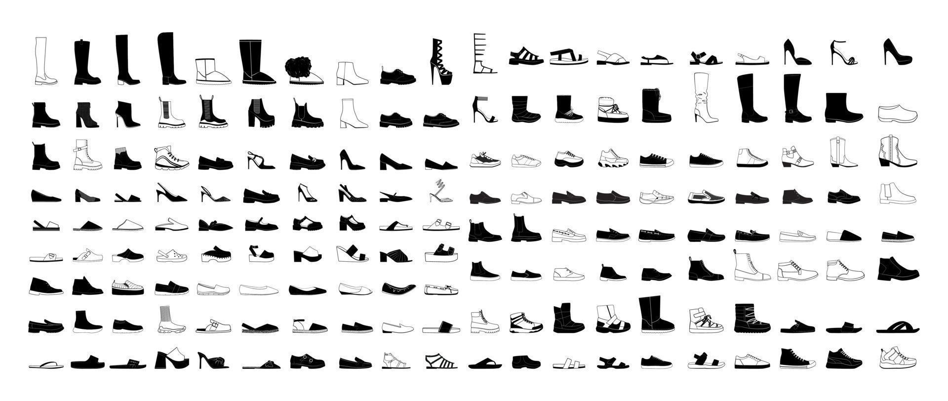 conjunto de ícones de sapato preto vetor