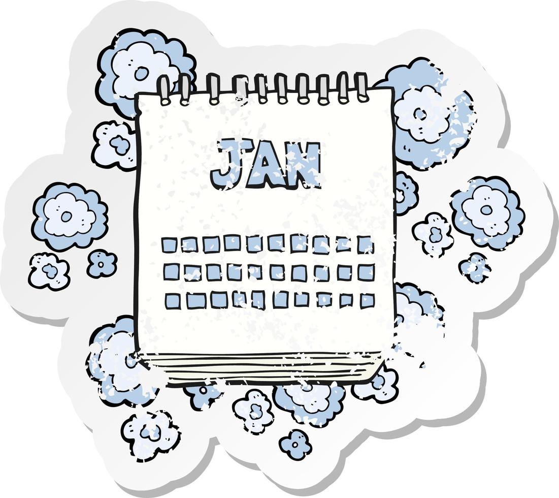 adesivo retrô angustiado de um calendário de desenho animado mostrando o mês de janeiro vetor