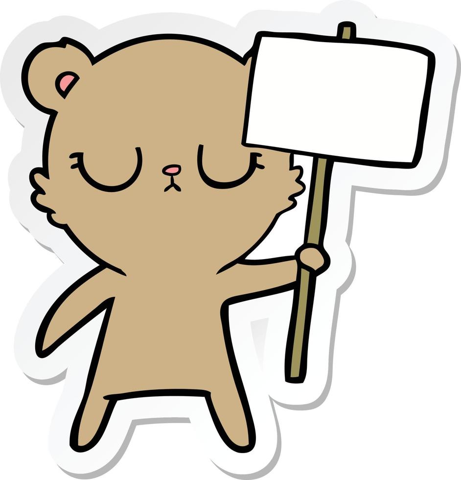 adesivo de um filhote de urso de desenho animado pacífico com sinal de protesto vetor