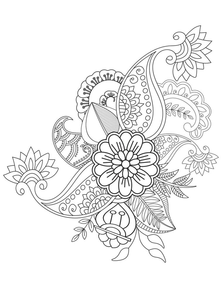 desenho de flor mehndi para desenho de henna para colorir adulto vetor