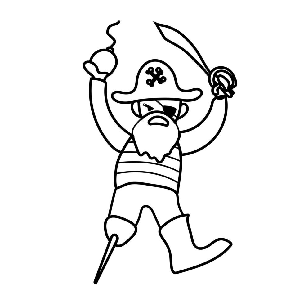 pirata malvado. estilo doodle. ilustração vetorial em fundo branco vetor