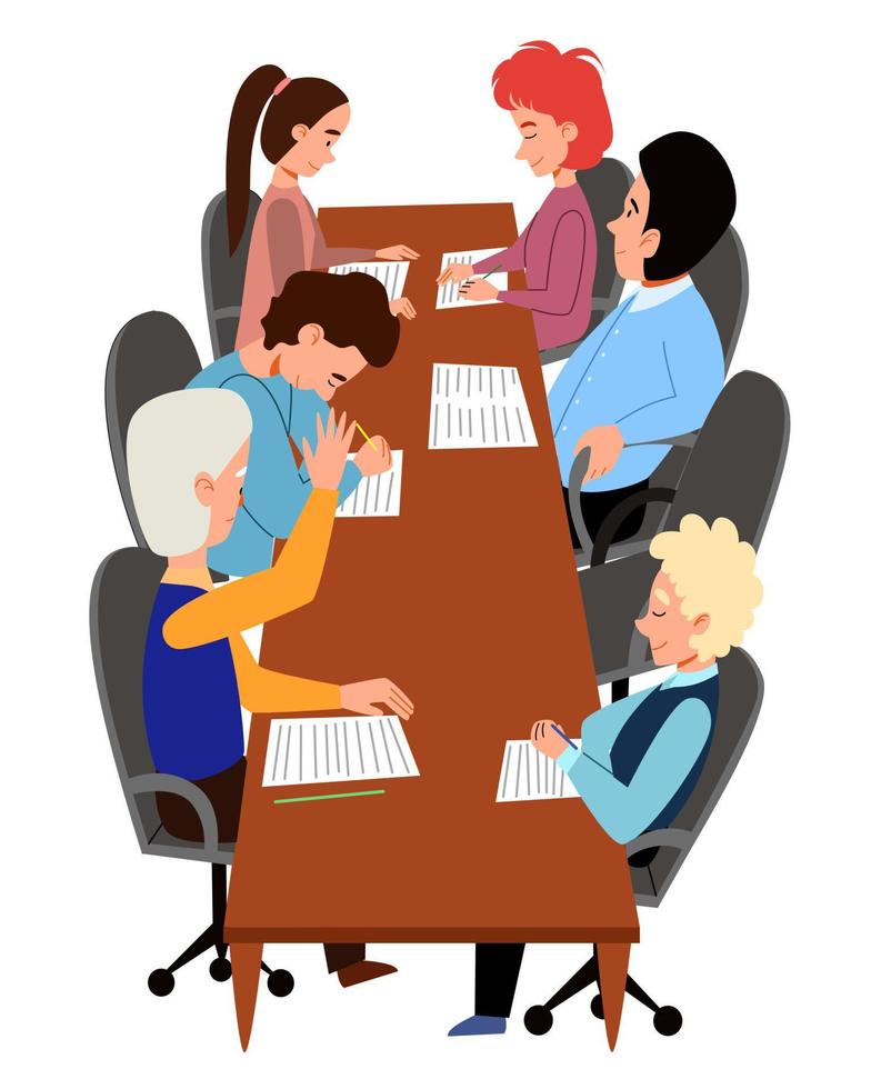 o conceito de uma reunião de trabalho de colegas à mesa. vetor
