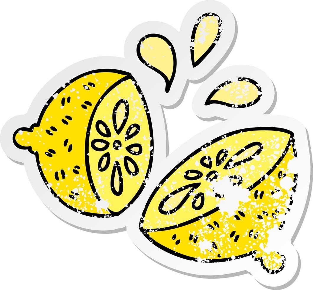 vinheta angustiada de um limão de desenho animado desenhado à mão peculiar vetor